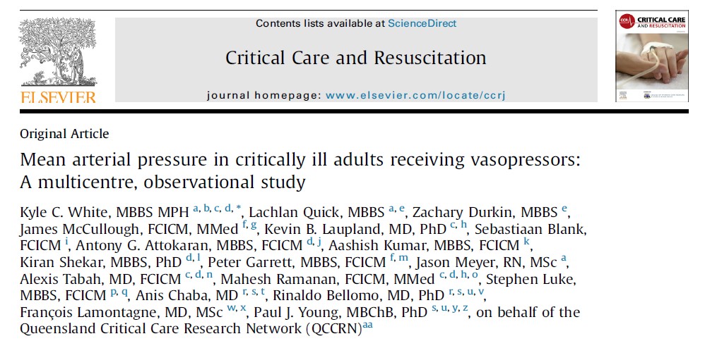 Mean arterial pressure in critically ill adults receiving vasopressors: A multicentre, observational study