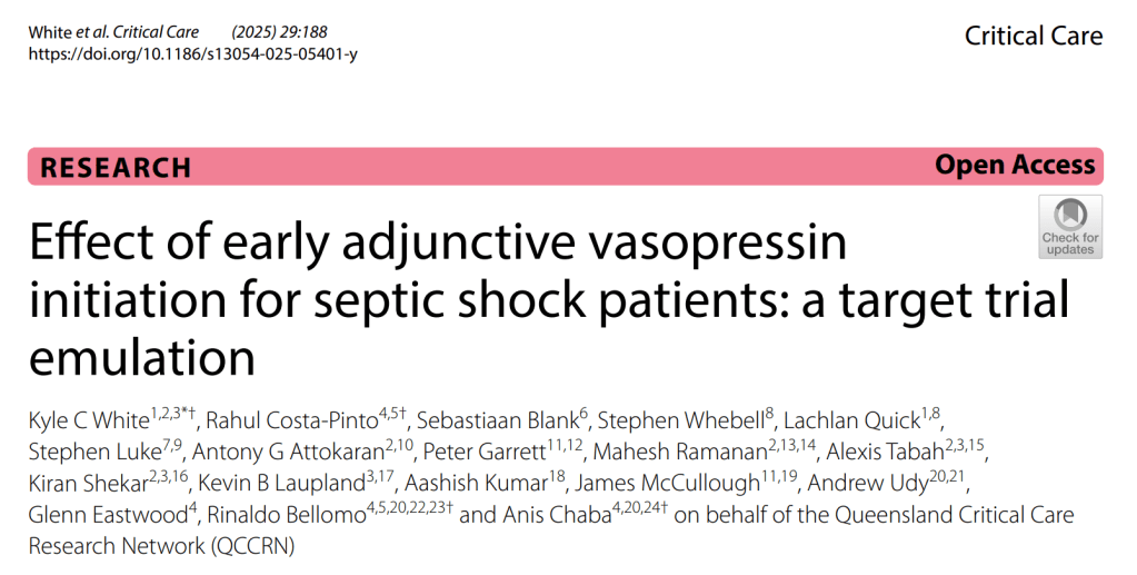 Effect of early adjunctive vasopressin initiation for septic shock patients