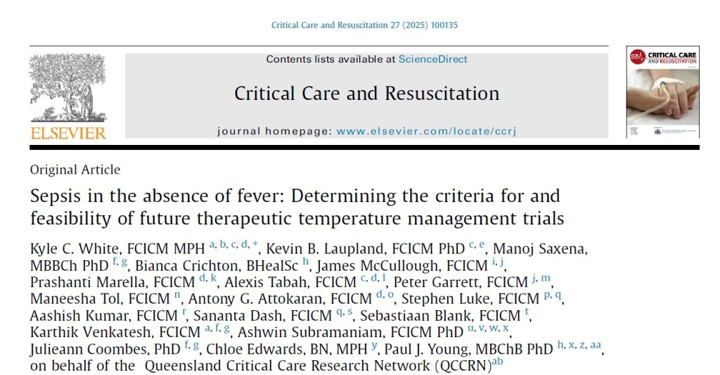 Sepsis in the absence of fever: Determining the criteria for and feasibility of future therapeutic temperature management trials