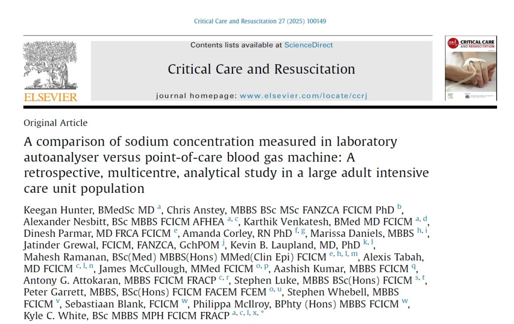 laboratory sodium and point-of-care arterial blood gas sodium values